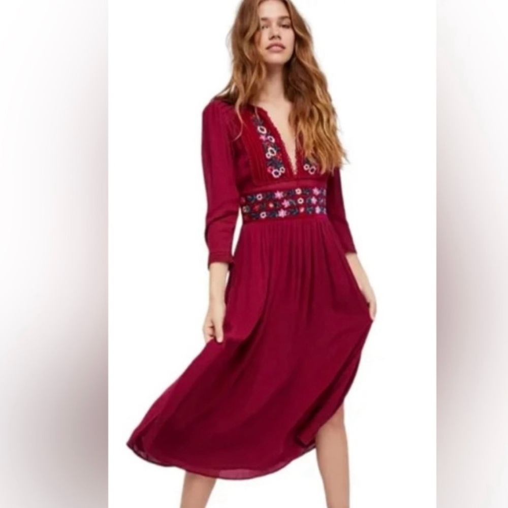 Free People Midi Dress - Maroon - size Small